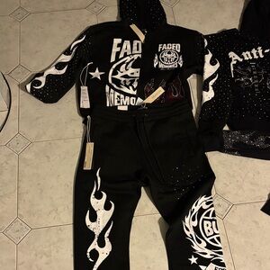 Black Graphic Studded Hoodie and Stacked Studded flair Pants Set